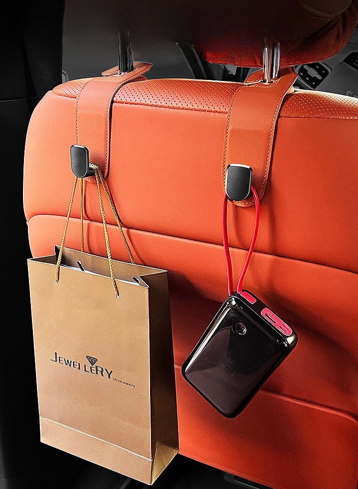 "طقم خطافات تعليق للمقاعد الخلفية تناسب جميع السيارات مكون من 4 قطع,خطافات رأس السيارة، خطاف منظم المقعد الجلدي للسيارة، حامل منظم للحقيبة والملابس والقبعة، 44 رطل من الفولاذ المقاوم للصدأ.     "بيج - Image 4