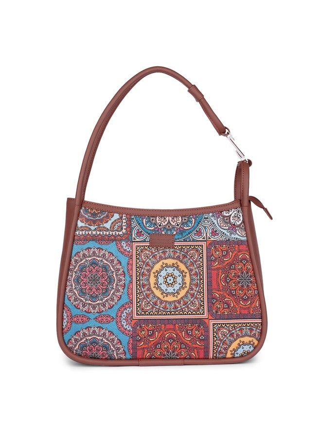 ZOUK Multicolor Mandala Printed Jute Handcrafted Vegan Leather Multicolor Women's Sleek Shoulder Bag |Hobo Bag| - Image 1