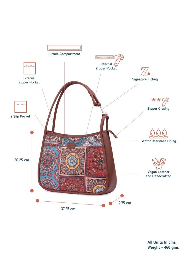 ZOUK Multicolor Mandala Printed Jute Handcrafted Vegan Leather Multicolor Women's Sleek Shoulder Bag |Hobo Bag| - Image 4