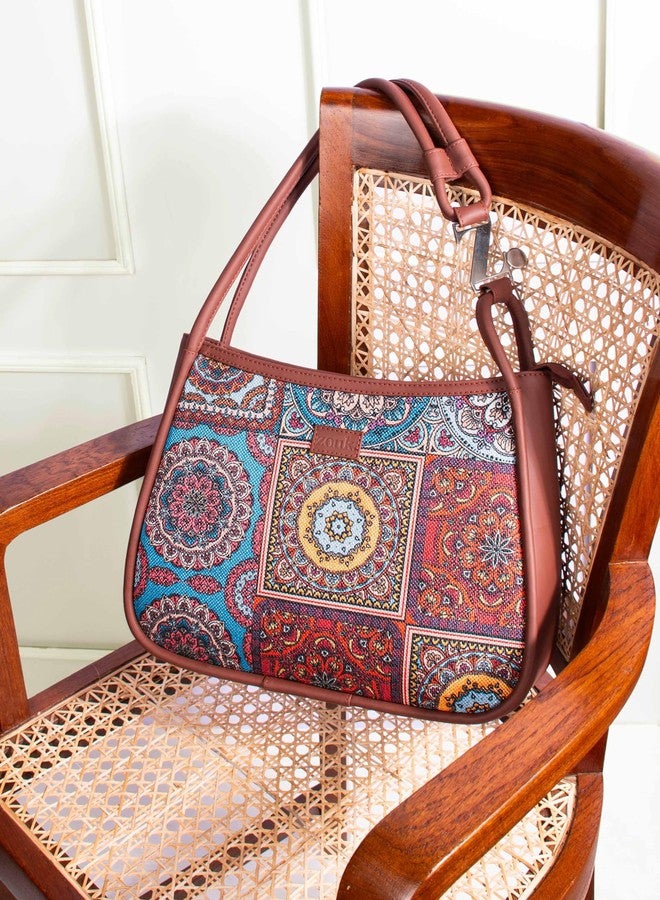 ZOUK Multicolor Mandala Printed Jute Handcrafted Vegan Leather Multicolor Women's Sleek Shoulder Bag |Hobo Bag| - Image 3