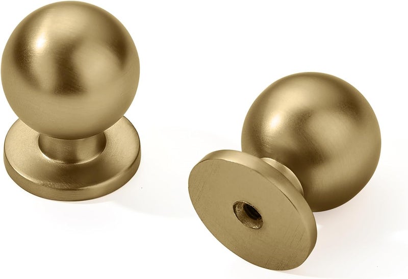 khtumeware 2 Pack Gold Cabinet Knobs Round 1 inch Brushed Brass Zinc Alloy Dresser Knobs Metal Cabinet Handles for Drawer
