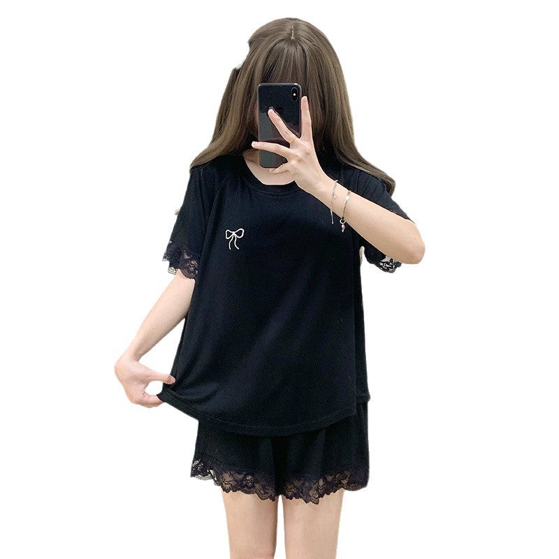 طقم بيجامة نسائي بياقة مستديرة وأكمام قصيرة وشورت مع حشوة صدرية مدمجة - Image 5