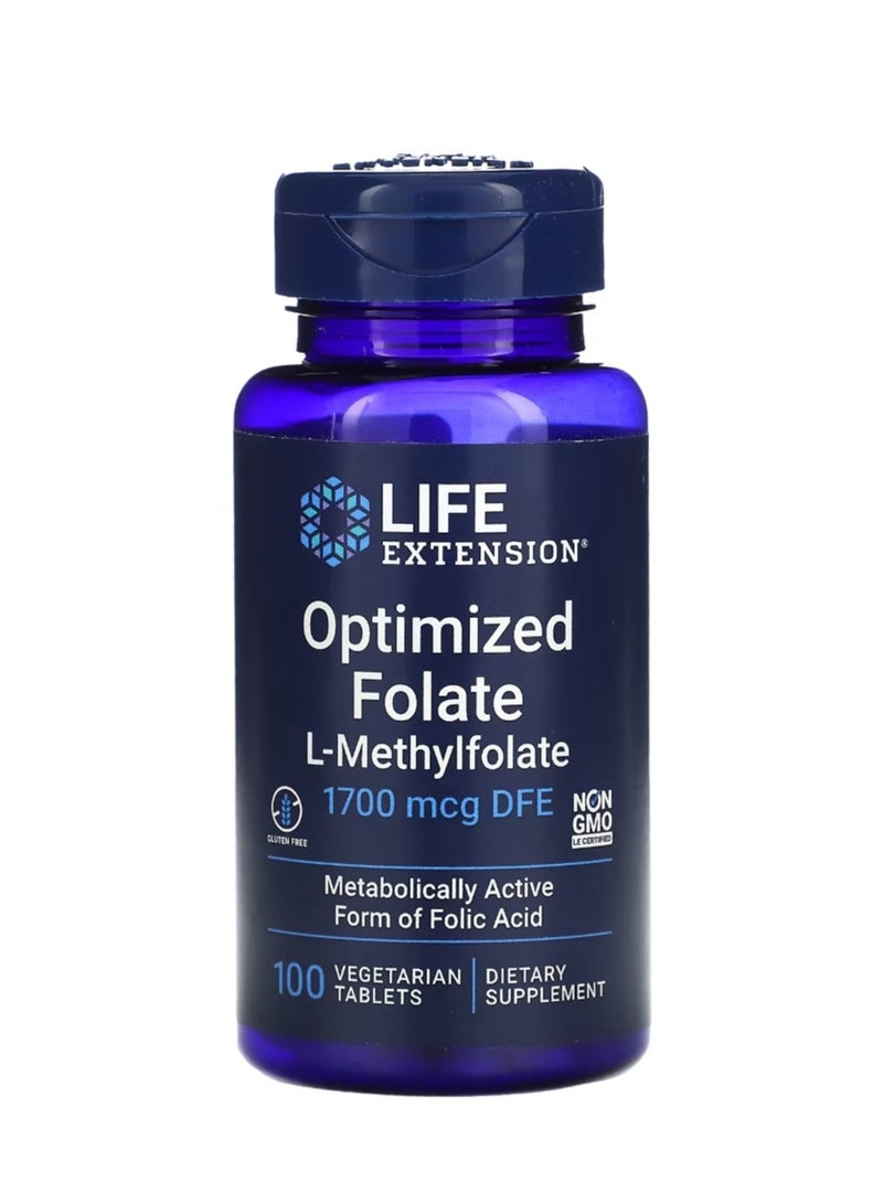 Life Extension Optimized Folate 1700 mcg DFE 100 Vegetarian Tablets - Image 1