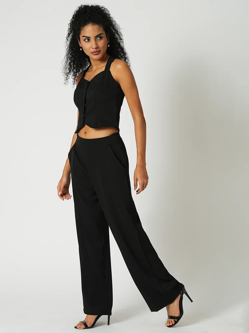 globus Globus Women Sweetheart Neck Cross Straps Back Designed Crop Top With Trousers Party Co-Ord Set