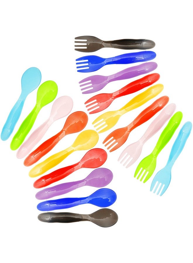 Youngever 18 Pcs Plastic Toddler Utensils, Plastic Kids Forks Kids Spoons, Large Size, Top Dishwasher Safe, Set of 9 in 9 Rainbow Colors - Image 1