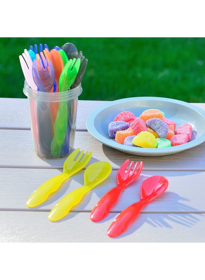 Youngever 18 Pcs Plastic Toddler Utensils, Plastic Kids Forks Kids Spoons, Large Size, Top Dishwasher Safe, Set of 9 in 9 Rainbow Colors - Image 4