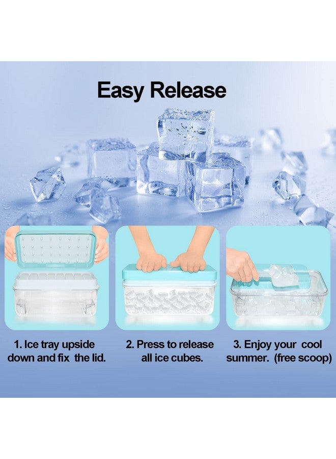 QUELIEN Ice Cube Trays for Freezer, Ice Cube Bin Scoop Trays, Press Type Ice Cube Maker Ice Cube Trays for Freezer with Bin, Ice Cube Trays with Lid and Bin (2 Tiers, 1 Scoop, and 1 Press Plate) - Image 2