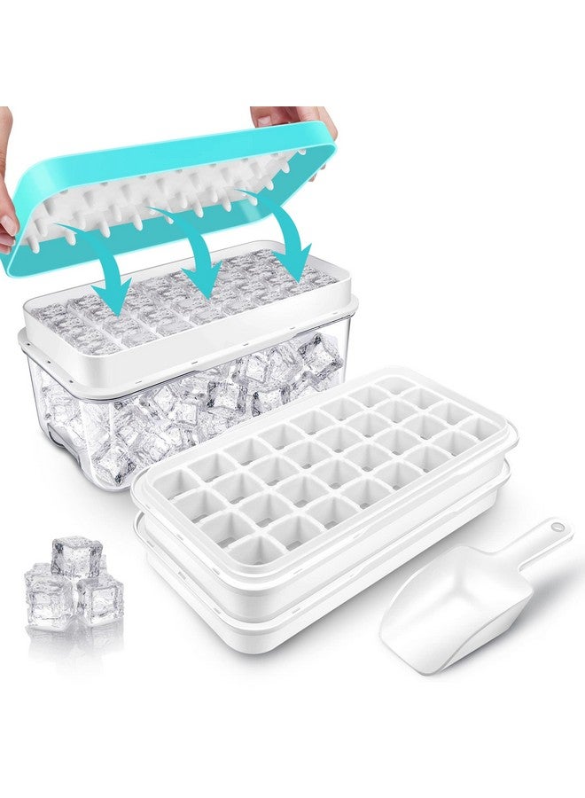 QUELIEN Ice Cube Trays for Freezer, Ice Cube Bin Scoop Trays, Press Type Ice Cube Maker Ice Cube Trays for Freezer with Bin, Ice Cube Trays with Lid and Bin (2 Tiers, 1 Scoop, and 1 Press Plate) - Image 1