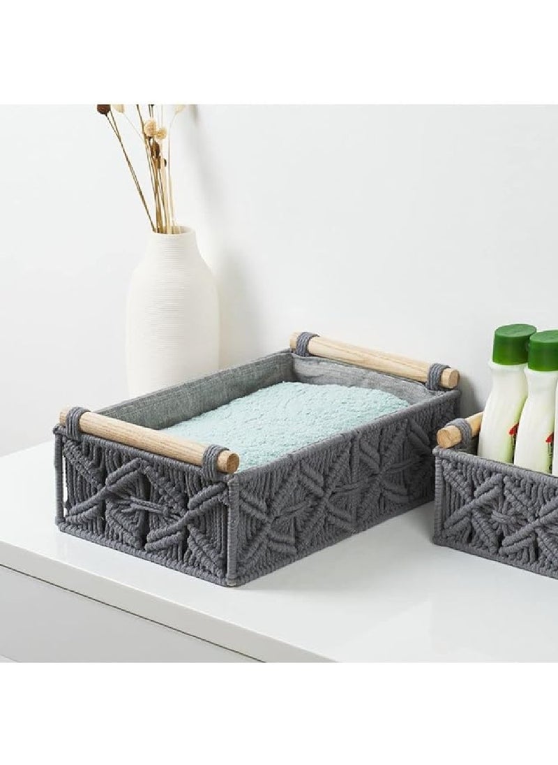 Homesmiths سلة حبال قطنية كبيرة مع مقبض رمادي 34 × 22 × H10 سم