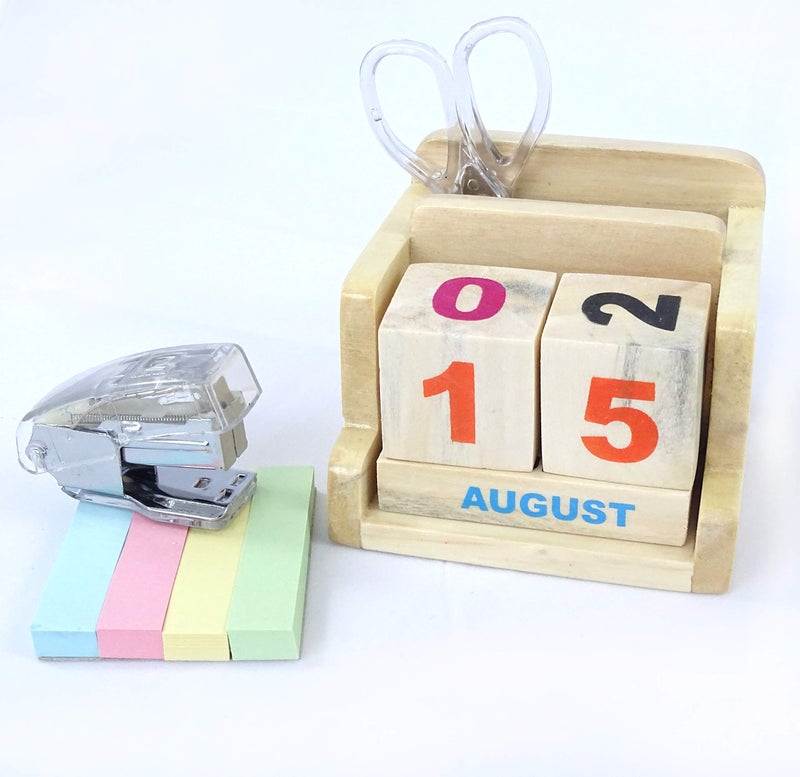 IVEI Wooden Desk Calendar with Pen/Card Holder - Lifetime Calendar - Minimal Desk Calendar & Pen Holder - Mini Desk Organizer Wooden Perpetual Calendar set for Desk Decor, Study Room, Home & Office - Image 5