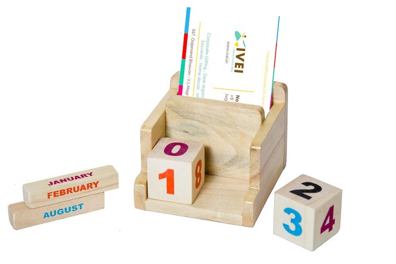 IVEI Wooden Desk Calendar with Pen/Card Holder - Lifetime Calendar - Minimal Desk Calendar & Pen Holder - Mini Desk Organizer Wooden Perpetual Calendar set for Desk Decor, Study Room, Home & Office - Image 2