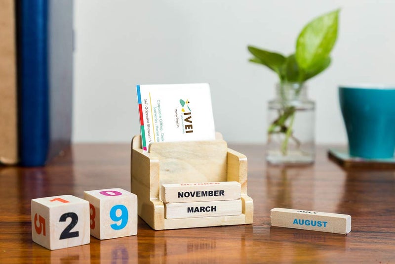 IVEI Wooden Desk Calendar with Pen/Card Holder - Lifetime Calendar - Minimal Desk Calendar & Pen Holder - Mini Desk Organizer Wooden Perpetual Calendar set for Desk Decor, Study Room, Home & Office - Image 4