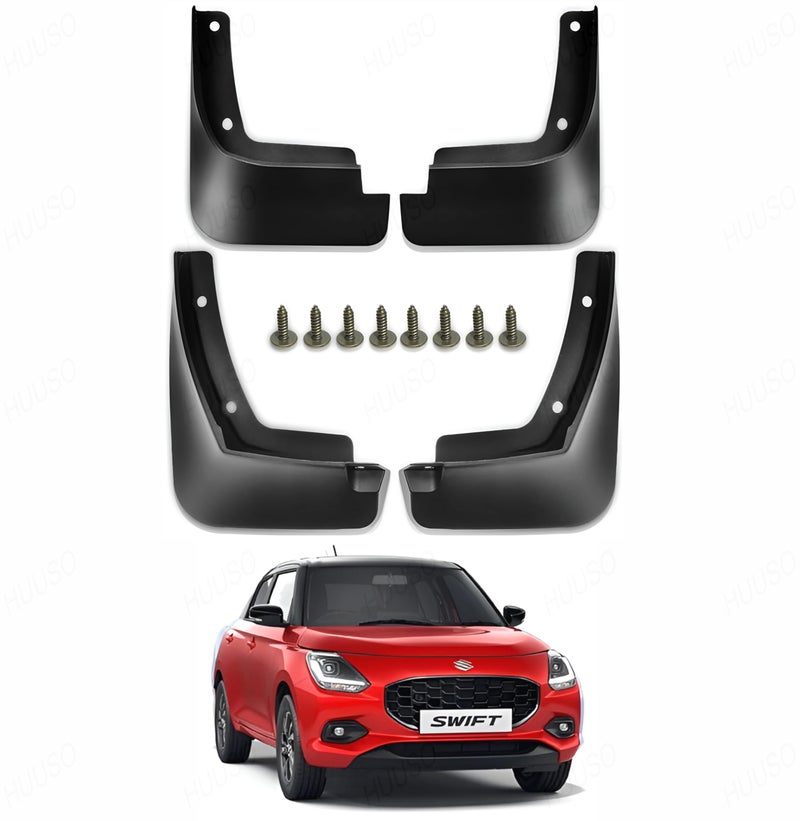 HUUSO Car Splash Plastic Mud Flap, Mud Guard (Pack of 4) Compatible with Maruti Suzuki Swift (2024-2026) - Image 1