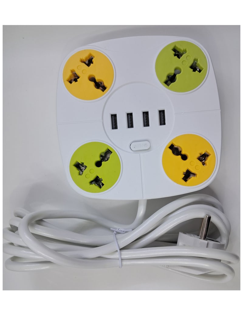 4 Way Extension Board and 4 USB Connector 4 Socket Extension Boards (White) (Multicolor) - Image 1
