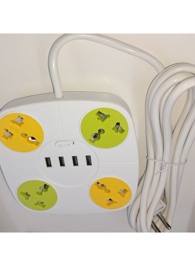 4 Way Extension Board and 4 USB Connector 4 Socket Extension Boards (White) (Multicolor) - Image 2