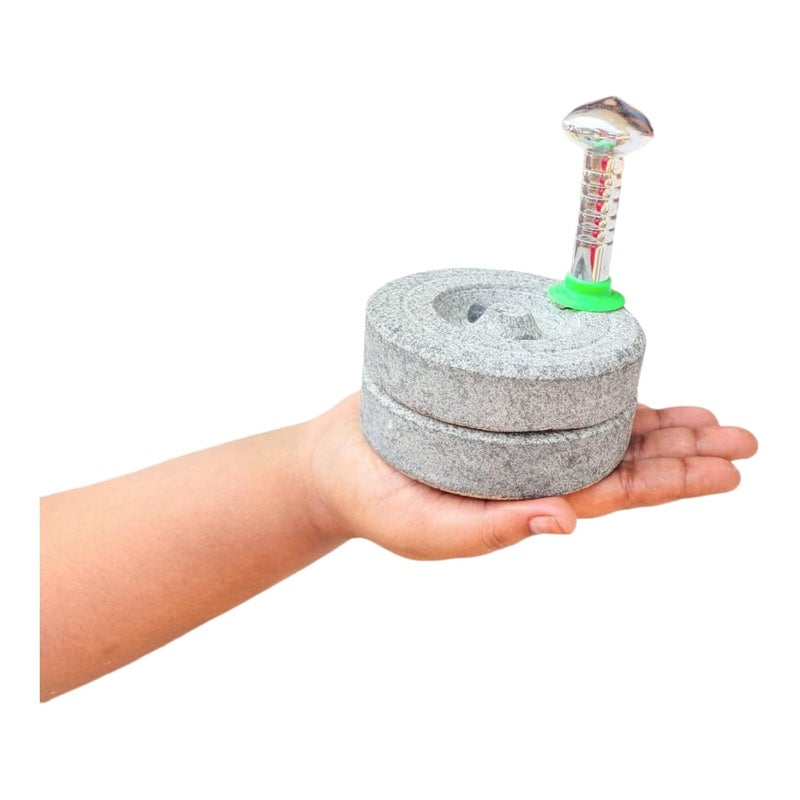 AZKAR Miniature Stone Chakki for Kids ToyGiftVastuHome DecorOnly for Pooja PurposeWidth 4 inch Small Size - Image 1