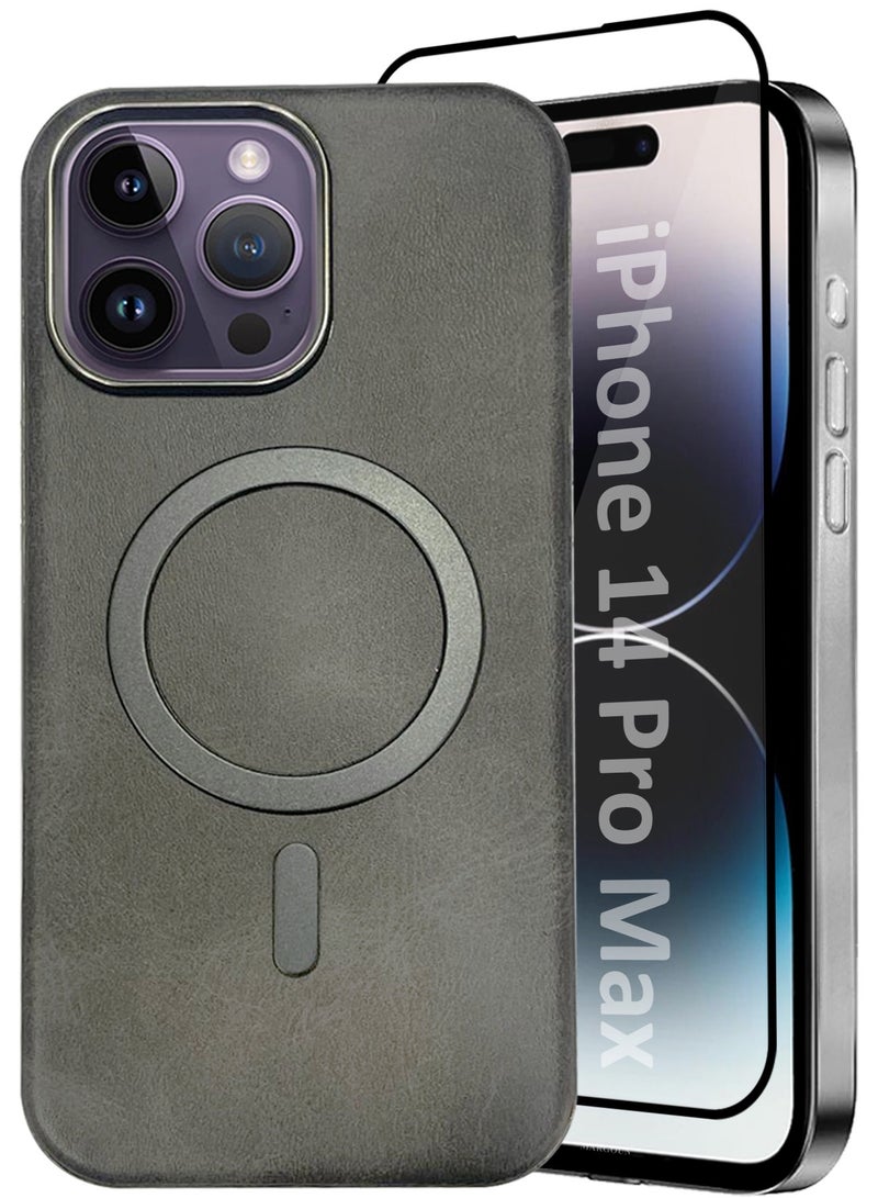 CATANES 2 Pack of PU Leather Case for Apple iPhone 14 Pro Max Compatible with Magsafe, Shockproof Drop Proof Protective Slim Case Grey - Image 1