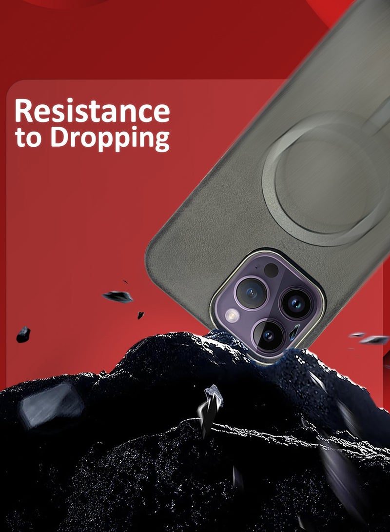 CATANES 2 Pack of PU Leather Case for Apple iPhone 14 Pro Max Compatible with Magsafe, Shockproof Drop Proof Protective Slim Case Grey - Image 5