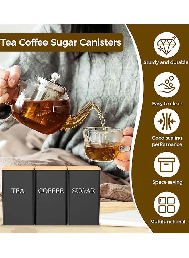 YIM-VIBEHAUS Set of 3 Tea Coffee Sugar Canisters, Kitchen Storage Jars with Bamboo Lid, Metal Storage Tin for Kitchen Containers & Storage White (8.5x8.5x15cm) - Image 2