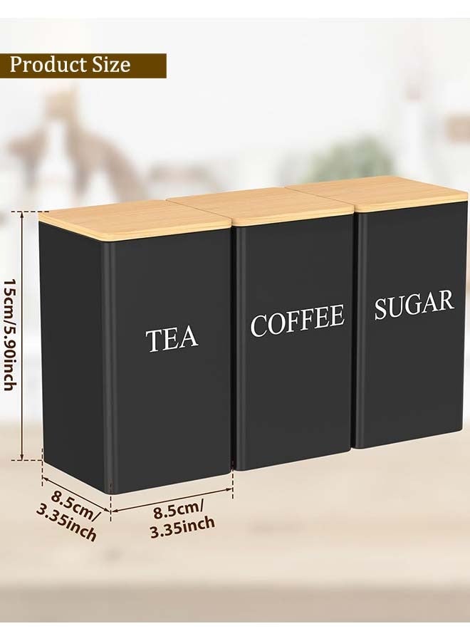 YIM-VIBEHAUS Set of 3 Tea Coffee Sugar Canisters, Kitchen Storage Jars with Bamboo Lid, Metal Storage Tin for Kitchen Containers & Storage White (8.5x8.5x15cm) - Image 5