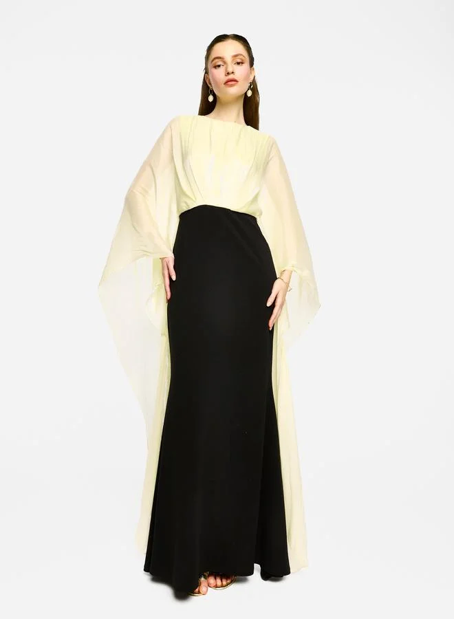 House of Moda House of Moda Kimono Sleeve Color Block A-Line Maxi Dress