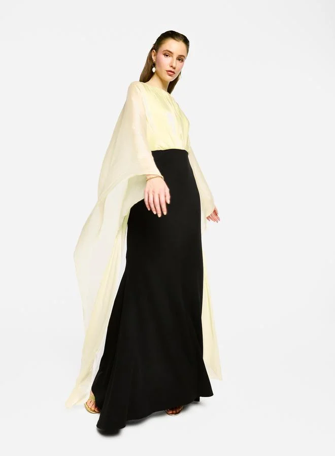 House of Moda House of Moda Kimono Sleeve Color Block A-Line Maxi Dress
