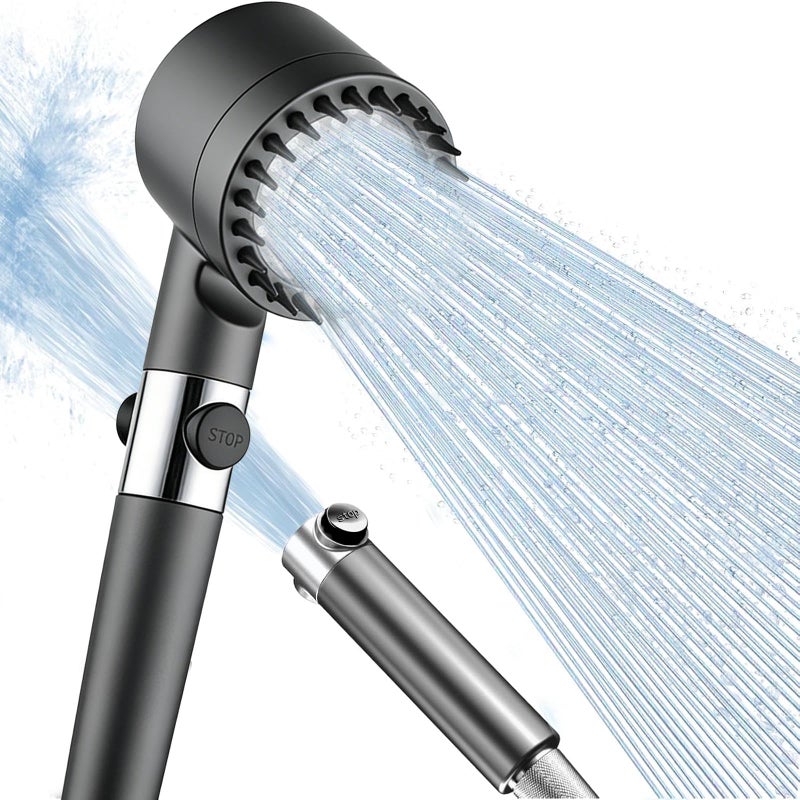 DIYOHFE FILTERED HANDHELD Shower Head with 5 Filters, HIGH PRESSURE 4 Spray Modes, Anti-Clog Silicone Nozzles, ON/OFF Pause Switch, Hose & Holder, G1/2 Fit for HARD WATER, Pet Bath - Image 1