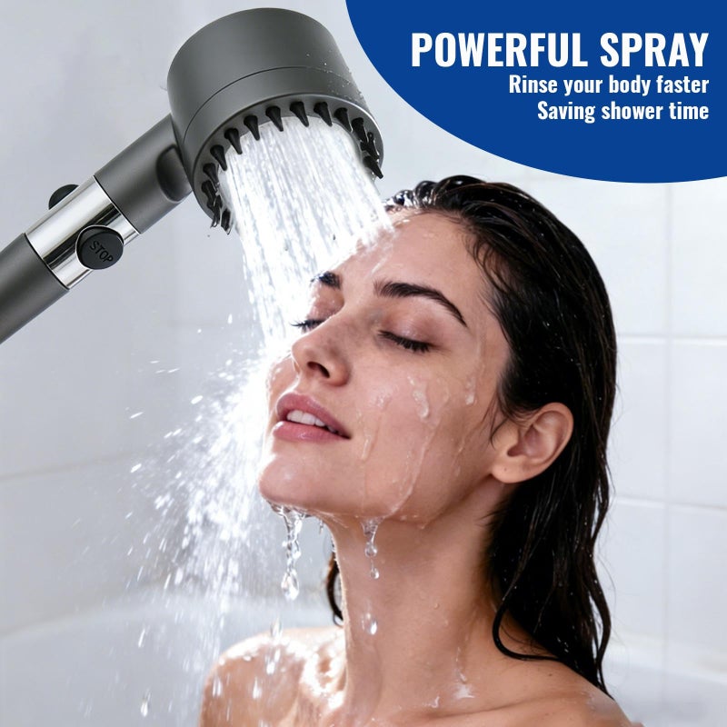 DIYOHFE FILTERED HANDHELD Shower Head with 5 Filters, HIGH PRESSURE 4 Spray Modes, Anti-Clog Silicone Nozzles, ON/OFF Pause Switch, Hose & Holder, G1/2 Fit for HARD WATER, Pet Bath - Image 2