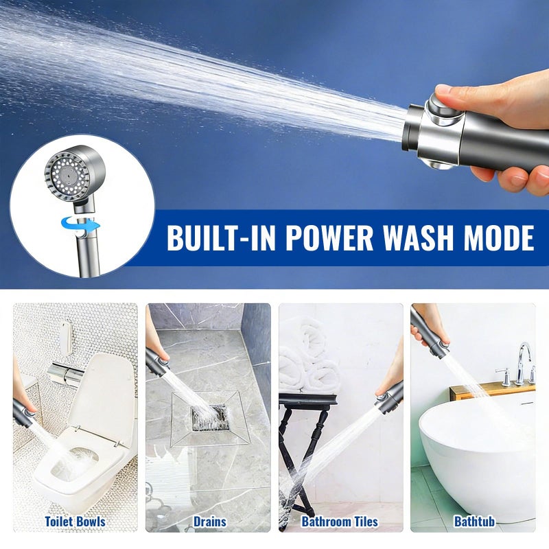 DIYOHFE FILTERED HANDHELD Shower Head with 5 Filters, HIGH PRESSURE 4 Spray Modes, Anti-Clog Silicone Nozzles, ON/OFF Pause Switch, Hose & Holder, G1/2 Fit for HARD WATER, Pet Bath - Image 5