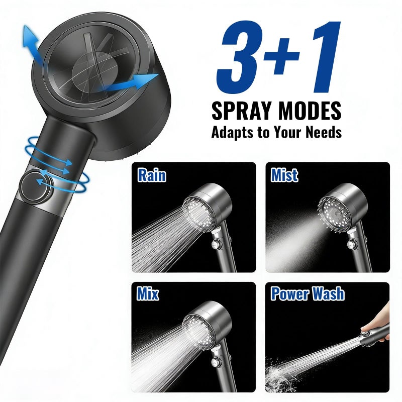 DIYOHFE FILTERED HANDHELD Shower Head with 5 Filters, HIGH PRESSURE 4 Spray Modes, Anti-Clog Silicone Nozzles, ON/OFF Pause Switch, Hose & Holder, G1/2 Fit for HARD WATER, Pet Bath - Image 4