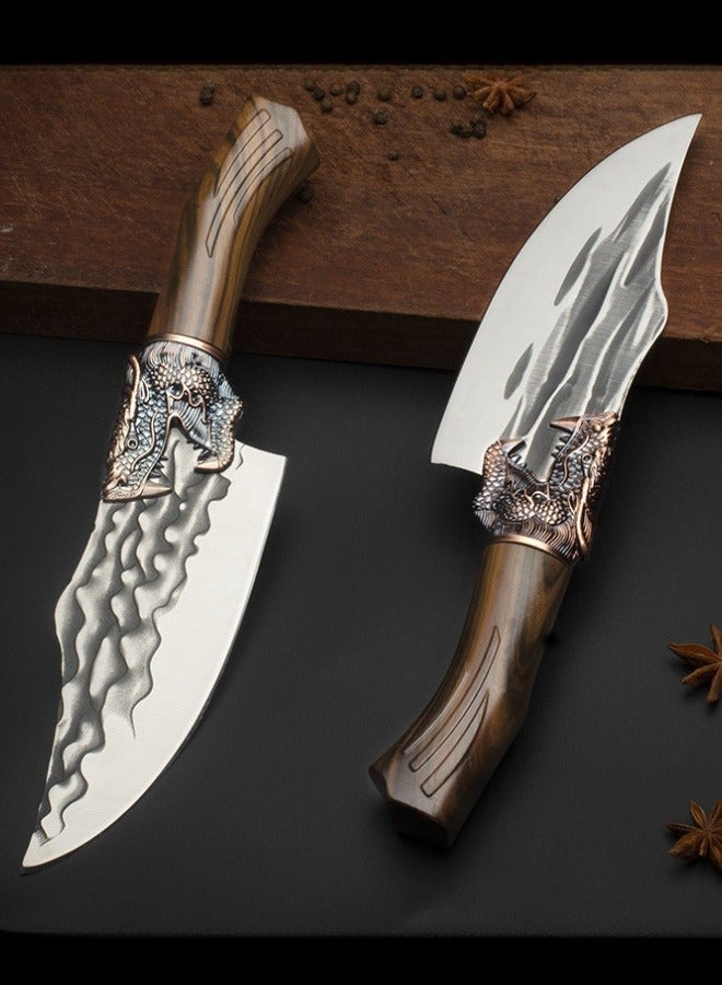 Browning سكين جزار مصنوعة يدويًا سكين تقطيع اللحوم للاستخدام الخارجي سكين تقطيع الخضروات للمطبخ + حقيبة جلدية - Image 2