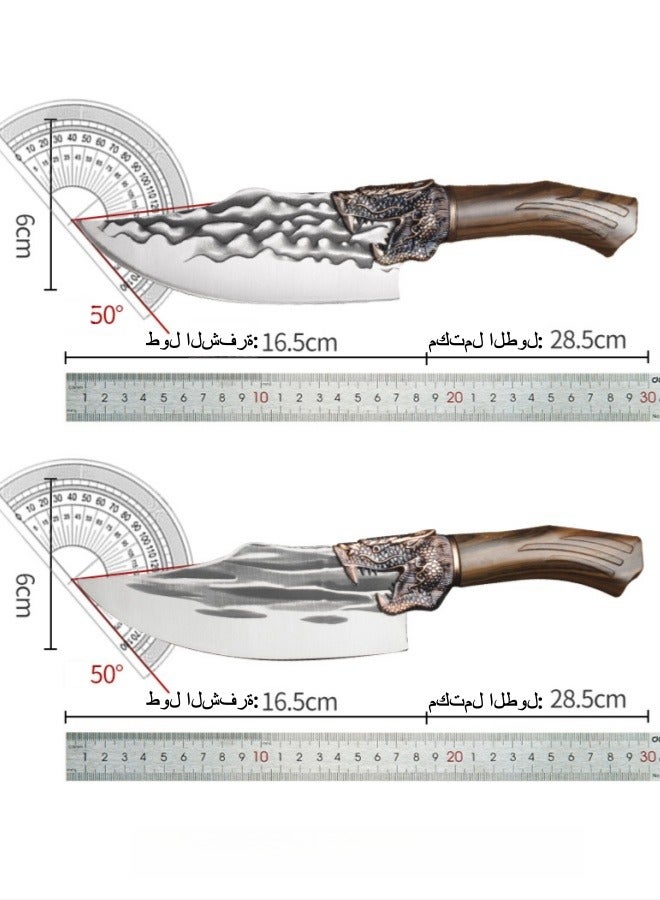 Browning سكين جزار مصنوعة يدويًا سكين تقطيع اللحوم للاستخدام الخارجي سكين تقطيع الخضروات للمطبخ + حقيبة جلدية - Image 3