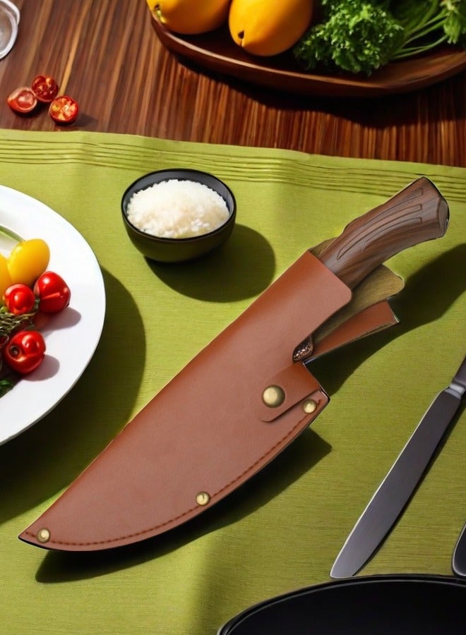 Browning سكين جزار مصنوعة يدويًا سكين تقطيع اللحوم للاستخدام الخارجي سكين تقطيع الخضروات للمطبخ + حقيبة جلدية - Image 4