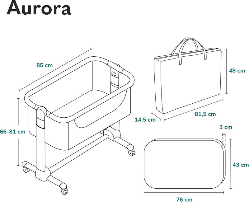 ليونيلو سرير أطفال متعدد الاستخدامات من Lionelo Aurora، باللون البيج، أبعاد 85 × 59.3 × 81.4 سم، مصنوع من الفولاذ/البلاستيك/البوليستر، قابل للتعديل في الارتفاع، مزود بعجلات وحقيبة للنقل - Image 2