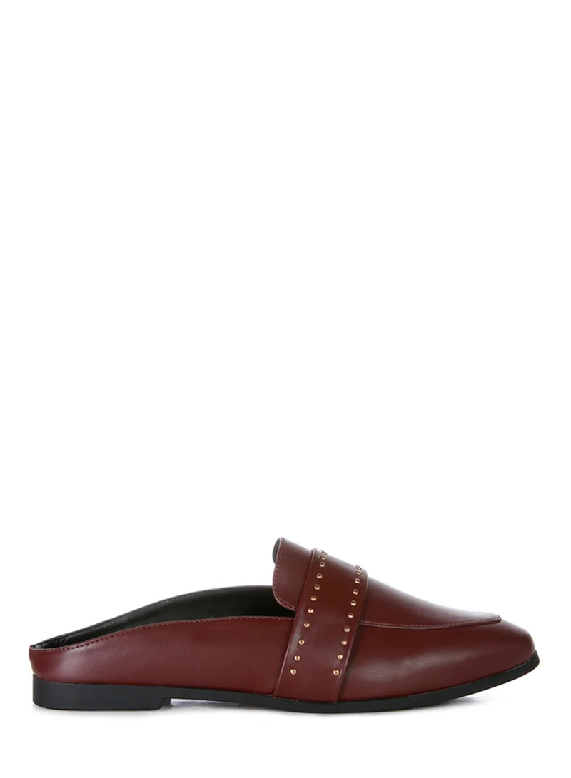 London Rag Faux Leather Studded Detail Mules in Burgundy