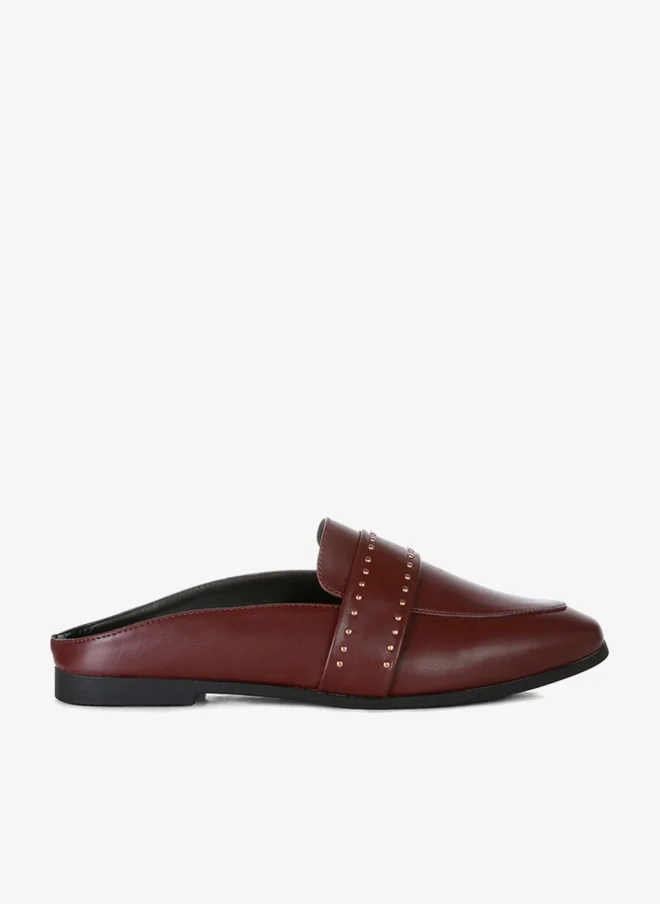 Faux Leather Studded Detail Mules in Burgundy
