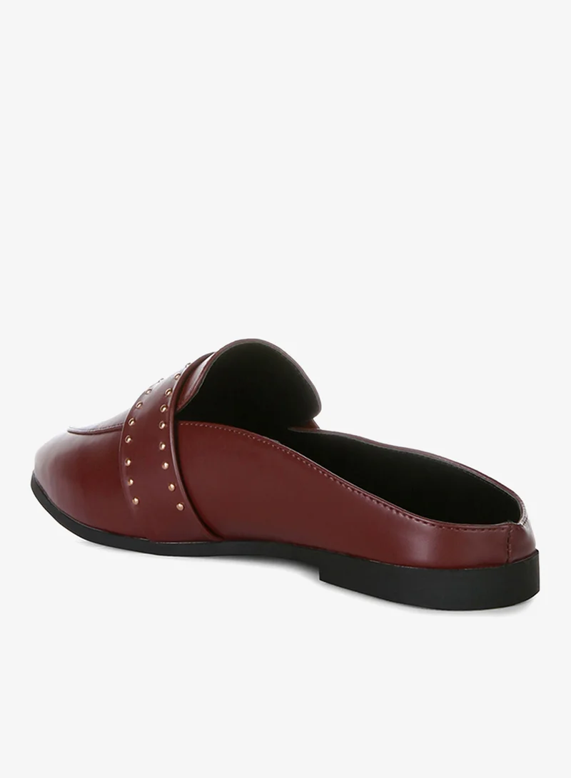 London Rag Burgundy Faux Leather Studded Detail Mules in Burgundy for Women | Best Price UAE