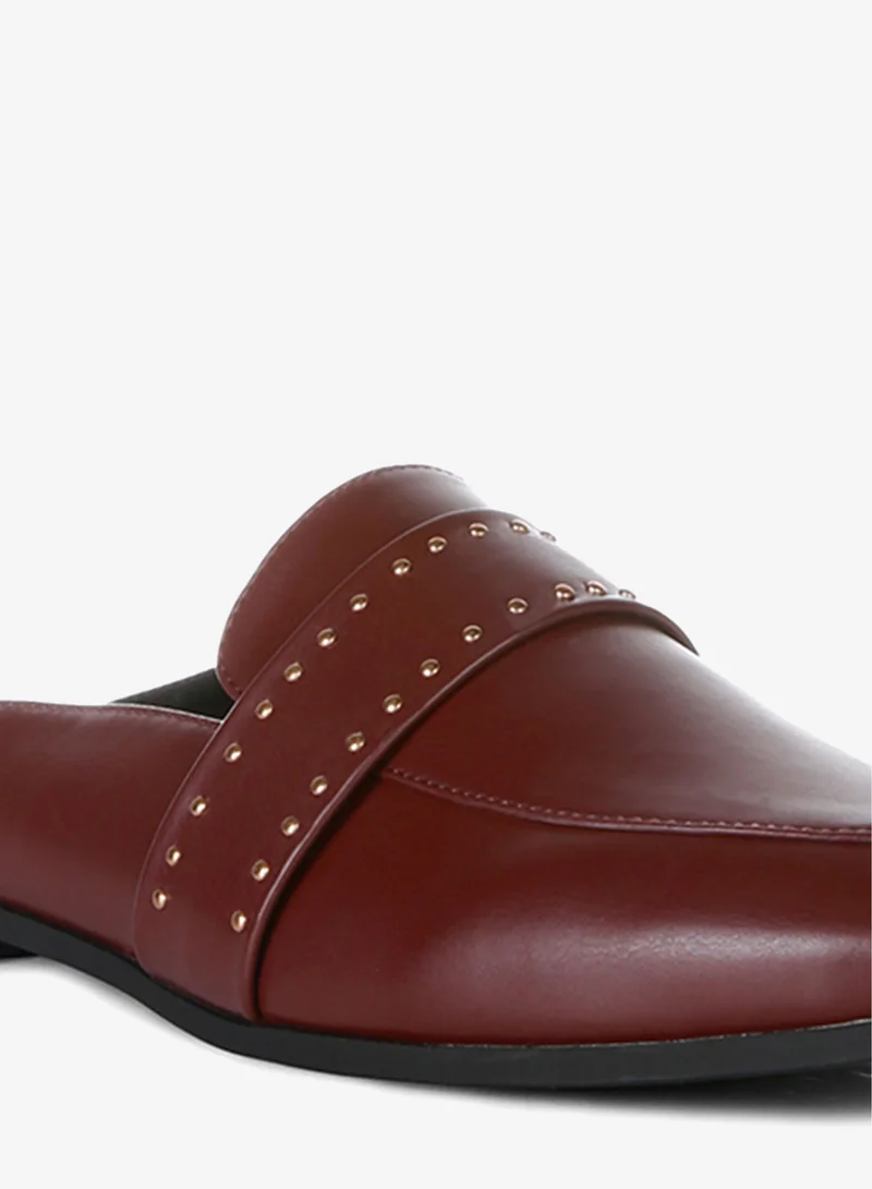 London Rag Burgundy Faux Leather Studded Detail Mules in Burgundy for Women | Best Price UAE