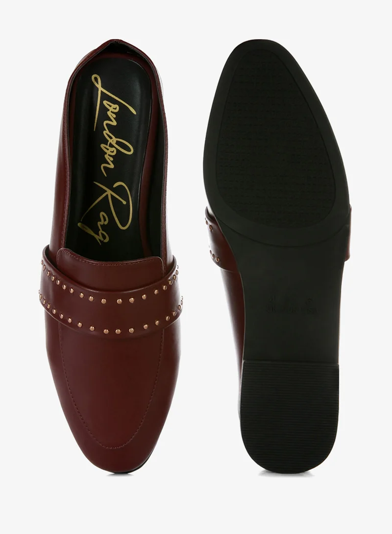 London Rag Burgundy Faux Leather Studded Detail Mules in Burgundy for Women | Best Price UAE