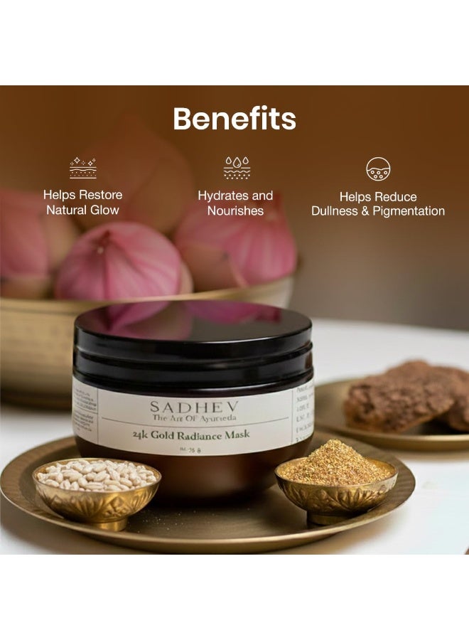 Sadhev Ayurvedic 24K Gold Radiance Mask | Restores Brightness | Reduces Pigmentation | Calms & Revitalizes Skin| All Skin Types (75 g) - Image 4