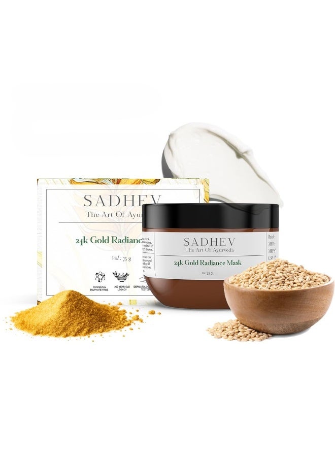 Sadhev Ayurvedic 24K Gold Radiance Mask | Restores Brightness | Reduces Pigmentation | Calms & Revitalizes Skin| All Skin Types (75 g) - Image 1