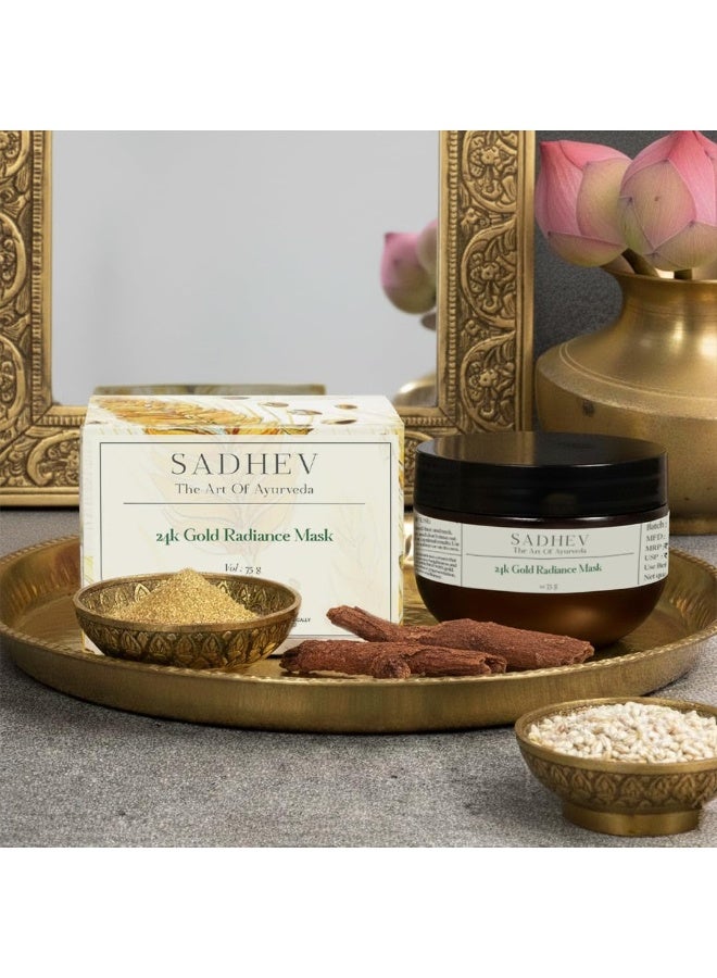 Sadhev Ayurvedic 24K Gold Radiance Mask | Restores Brightness | Reduces Pigmentation | Calms & Revitalizes Skin| All Skin Types (75 g) - Image 2