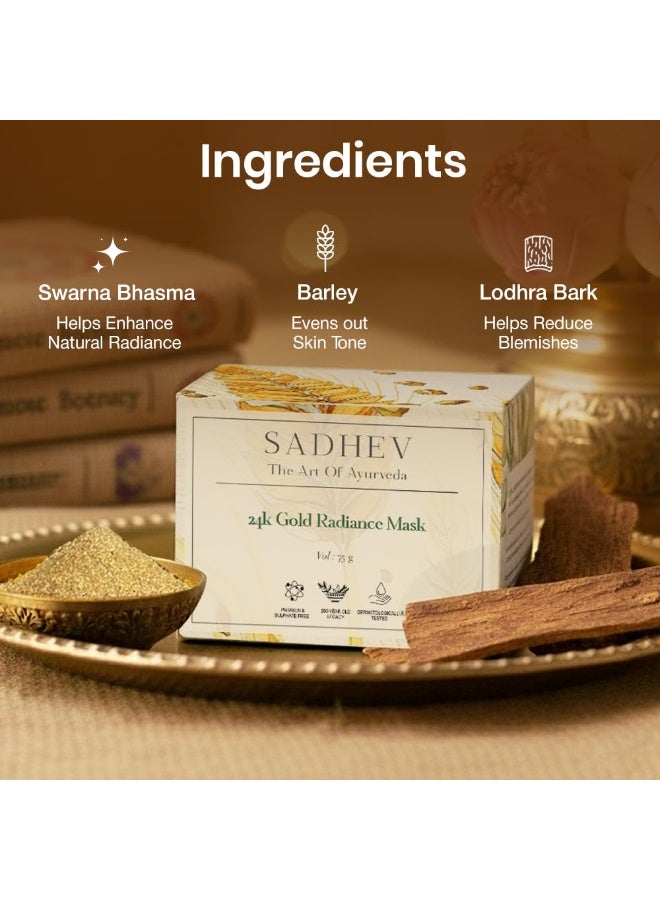 Sadhev Ayurvedic 24K Gold Radiance Mask | Restores Brightness | Reduces Pigmentation | Calms & Revitalizes Skin| All Skin Types (75 g) - Image 3