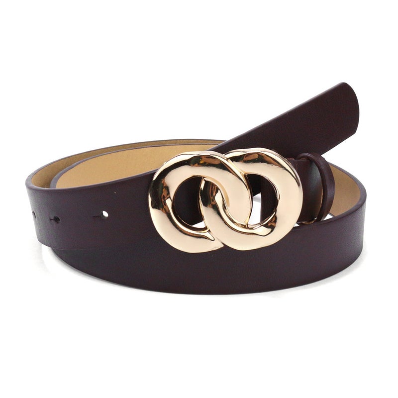 Cross-border Hong Kong-style Fashion Double-loop Buckle Womens Belt Snap Button Decorative Jeans dress Womens Solid Color Simple Belt Coffee - Image 1