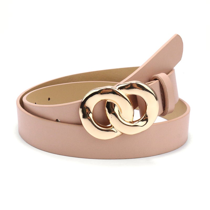 Cross-border Hong Kong-style Fashion Double-loop Buckle Womens Belt Snap Button Decorative Jeans dress Womens Solid Color Simple Belt Coffee - Image 2