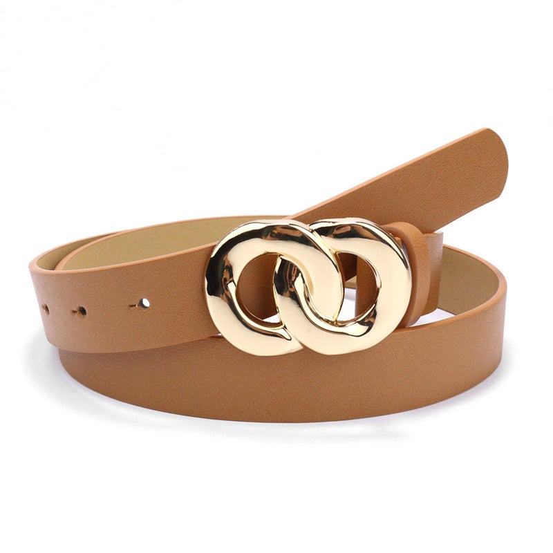Cross-border Hong Kong-style Fashion Double-loop Buckle Womens Belt Snap Button Decorative Jeans dress Womens Solid Color Simple Belt Coffee - Image 3