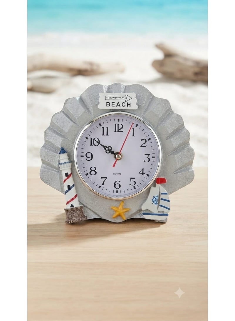Decorative table clock with a seashell design and delicate beach details - a modern and elegant decoration for desks and shelves - Image 1