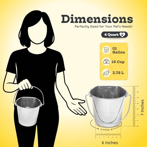 AASPIRE PETS 4 quart Stainless Steel Flat Side Bucket | 1 gal Durable Heavy Duty Food & Water Feeding Pails for Birds Dogs Cats Goat | Fits kennels Cages Critter Crates Hanging Pet Pail | Multipurpose - Image 3