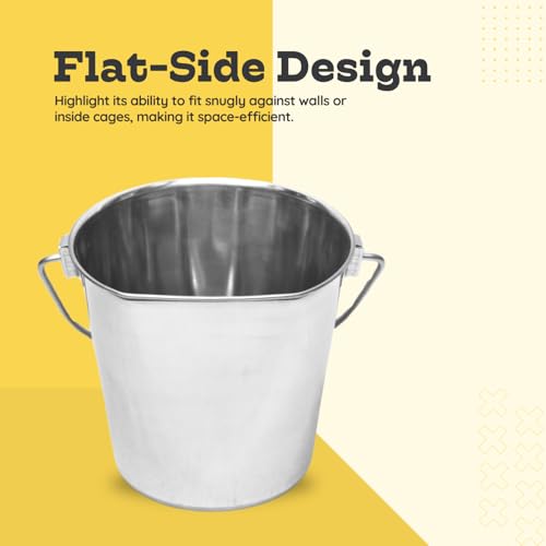 AASPIRE PETS 4 quart Stainless Steel Flat Side Bucket | 1 gal Durable Heavy Duty Food & Water Feeding Pails for Birds Dogs Cats Goat | Fits kennels Cages Critter Crates Hanging Pet Pail | Multipurpose - Image 5