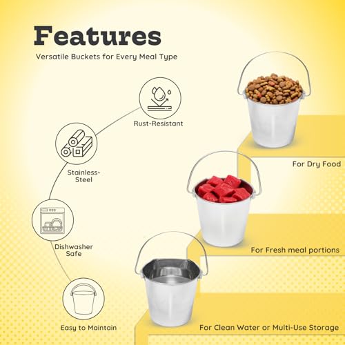 AASPIRE PETS 4 quart Stainless Steel Flat Side Bucket | 1 gal Durable Heavy Duty Food & Water Feeding Pails for Birds Dogs Cats Goat | Fits kennels Cages Critter Crates Hanging Pet Pail | Multipurpose - Image 4